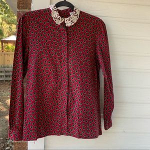 Vintage ivy pattern Mr. Witt Christmas blouse! EUC